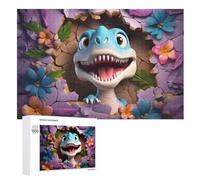 Cute Dinosaur 1000 Pieces Wooden Jigsaw Puzzle for Adults Puzzles Brain Exercise Challenge High Difficulty Game for Kids （75×50cm）