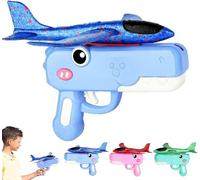 Cute Dinosaur Airplane Launcher Toy, 8'' Foam Glider Plane - Outdoor Flying Catapult Toy, Easy to Launch Foam Aircraft, Fun Birthday Gifts for Boys Girls 3-8 Year Old (Blue)