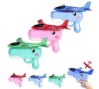 Cute Dinosaur Airplane Launcher Toy -Boxed Version, Foam Glider Airplane Launcher Toy, Outdoor Flying Catapult Toy, Easy To Launch Foam Aircraft, Fun Birthday Gifts, Party Favors (Blue+Pink+Green)