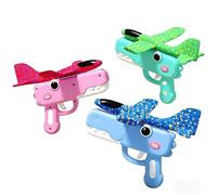 Cute Dinosaur Airplane Launcher Toy, Foam Glider Airplane Catapult with Dinosaur Catapult Gun, Rocket Launcher Style Aeroplane Toys with Foam Aeroplanes and White Gliders (3, Blue/Pink/Green)