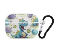 Cute Dinosaur AirPods Pro Case Cover with Keychain Ring PC Hard Shell Protective Case for AirPods Pro 2nd for Women Men Generation Easy Open Full Drop Protection Cover White-Style