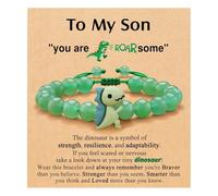 Cute Dinosaur Bracelets for Son/Grandson on First Day of School/Birthday Graduation Gifts Handmade Adjustable Cartoon Dinosaur Beaded Braided Cord Bracelet Animals Inspirational Bangles, M, Resin, no