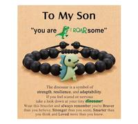 Cute Dinosaur Bracelets for Son/Grandson on First Day of School/Birthday Graduation Gifts Handmade Adjustable Cartoon Dinosaur Beaded Braided Cord Bracelet Animals Inspirational Bangles, M, Resin, no