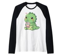 Cute Dinosaur Bubble Tea Kawaii Anime Dinosaurs Lover Girls Raglan Baseball Tee