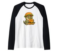 Cute Dinosaur Burger Kawaii Cartoon Raglan Baseball Tee
