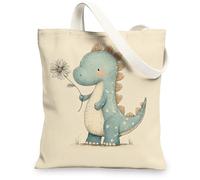 Cute Dinosaur Canvas Tote Bag, Eco-Friendly Reusable Shopping Bags, Lightweight Blue Shoulder Strap Handbags 13x15 Inch