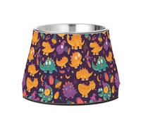 Cute Dinosaur Cartoon Halloween Monsters Raised Pets Food Bowls Enhanced Stainless Steel Cat Feeding Bowls for Small Dogs Slow Down Eating