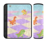 Cute Dinosaur Cartoon Illustration 2 Pack car Seatbelt Cushion Stop seat Belt Cutting into Neck for Airplane funda para cinturón de carro