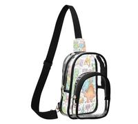 Cute Dinosaur Cartoon Pastel Clear Sling Backpack, Transparent Crossbody Bag with Printed Back, Adjustable Strap