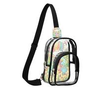 Cute Dinosaur Cartoon Pastel Green Clear Sling Backpack, Transparent PVC Front, Secure Back Pocket for Work, Travel, Shopping