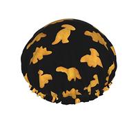 Cute Dinosaur Chicken Nuggets Shower Cap Reusable Double Waterproof Layers Bathing Shower Hat Hair Protection Shower Hat