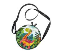 Cute Dinosaur Childish Style Round Small Crossbody Bag Womens Practical with Adjustable Strap Small Black Purses Walk the dog Canvas Messenger Purse