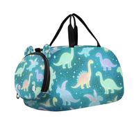 Cute Dinosaur Colored Dino Green Boy's Gym Duffel Bag with Shoes Compartment Lightweight Weekend Overnight Carry on Bag for Boys and Girls