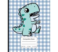 Cute Dinosaur Composition Notebook - Wide Ruled, 110 Pages, 7.5 x 9.25 in, School Supplies for Kids, Boys & Girls