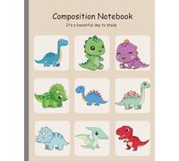 Cute Dinosaur Composition Notebook - Wide Ruled, 7.5 x 9.25 Inches, 100 Pages | Dino School Notebook for Kids, Students & Teens