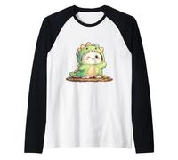 Cute Dinosaur Costume Kawaii Dino Character Cartoon Raglan Baseball Tee