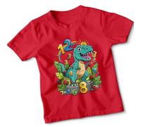 Cute Dinosaur Counting Number Day Educational Animals Kids T-Shirt Boys Girls Unisex Learning Tee 7-8 Years Red