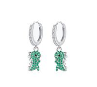 Cute Dinosaur Dangle Hoop Earrings S925 Sterling Silver Green Cubic Zirconia Crystal Lovely Animal Dangling Charm Drop Huggie Hoops Studs Earring Dainty Jewelry Gifts for Women Girls Daughter (Silver)