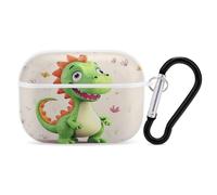 Cute Dinosaur Earbuds Organizer Shockproof Protective Airpods Pro Cover with Carabiner Clip Anti Fall Carrying Earphone Case Cover for Airpods Pro 2nd Generation White