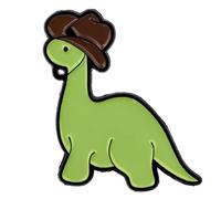 Cute Dinosaur Enamel Pin, Green with Brown Cowboy Hat, Metal Brooch, 1.41x1.18 Inch