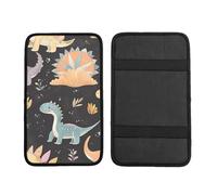 Cute Dinosaur Flower Car Armrest Cushion Cartoon Dino Waterproof Auto Center Console Pad Car Armrest Seat Box Cover Protector Universal Fit for Most Vehicle SUV