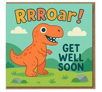 Cute Dinosaur Get Well Soon Card - 'RRROAR!' T-Rex - Fun Cheer Up Card for Children and Adults