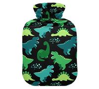 Cute Dinosaur Green Lovely Dinosaur Hot Water Bottle with Cover Hot Water Bottles for Pain Relief Hot Bottle Water Bag Heating Bottles for Neck and Shoulder Pain, 2L