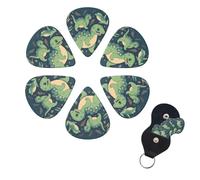 Cute Dinosaur Guitar Picks 6 Pack, 0.46mm Thickness Celluloid Bass Pick with Leather Guitar Pick Holder Keychain Abstract Art Pics Plectrum for Acoustic Electric Guitar, Ukulele, Bass