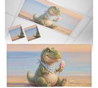 Cute Dinosaur Ice Cream Fluorescent Light Covers for Ceiling Lights Magnetic Light Covers for Classroom Sunset Summer Beach Watercolor Lights Filters 4x2 Ft Drop Shade for Office Home School 2 Pack