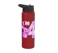 Cute Dinosaur I'm 4 Dino Birthday Girl Stainless Steel Insulated Water Bottle