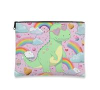 Cute Dinosaur Makeup Bag, Cute Dino Rainbow Print Cosmetic Travel Bags for Women, Portable Small Canvas Zipper Pouch, Fun Gift Skincare Toiletry Bag Organizer, Green, 7x9 Inch, Dinosaur