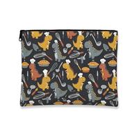 Cute Dinosaur Makeup Bag, Playful Chef Pattern Cosmetic Travel Pouch for Women, Portable Canvas Zipper Organizer, Fun Kitchen Accessory, Black, 7x9 Inch, Dinosaur