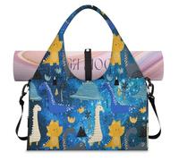 Cute Dinosaur Nebula Sports Duffle Bag with Shoe Compartment Dinosaur Weekend Overnight Bags Tote Cabin Luggage Bag for Gym Yoga Travel