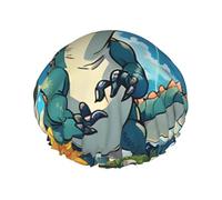 Cute Dinosaur One Size Double-layer shower cap prevents hair from getting tangled during showering and skincare.