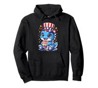 Cute Dinosaur Patriotic 4th of July Gift Bubble Boba Tea USA Pullover Hoodie