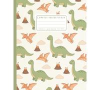 Cute Dinosaur Pattern Notebook: Wide Ruled Composition Book for Kids & Elementary Students: 7.5 x 9.25 Inch Volcano Design: Lined Paper School Supply for Young Boys & Girls Learning to Write