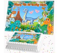 CUTE DINOSAUR PERSONALISED BIRTHDAY EDIBLE ICING A4 SIZED CAKE TOPPER DECORATION R1-832