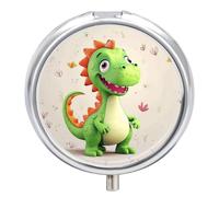 Cute Dinosaur Pill Box Case 3 Compartment Travel Medicine Pill Organizer 3x A Day Portable Vitamin Organizer with Mirror Small Pillbox for Purse & Pocket Cute Daily Medicine Container Metal Vitamin Ca