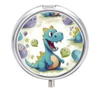 Cute Dinosaur Pill Box Portable Pill Organizer with 3 Compartment and Small Mirror Travel Pillcase for Pocket Or Purse Round Medicine Organizer Decorative Vitamin Organizer