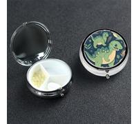 Cute Dinosaur Pill Box with Mirror 3 Compartment Decorative Pill Case for Purse or Pocket Small Round Pill Organizer Weekly Metal Medicine Tablet Vitamin Holder Travel Gift
