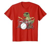 Cute Dinosaur Playing Drums T Rex Drummer Drumming Kids Boys T-Shirt, Youth, Red, Small