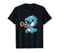 Cute Dinosaur Playing Trumpet Cartoon Design T-Shirt