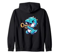 Cute Dinosaur Playing Trumpet Cartoon Design Zip Hoodie