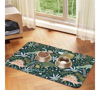 Cute Dinosaur Print Pet Food Mat Absorbent Non Slip PU Leather Feeding Mat for Dogs Cats Rubber Bottom