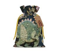 Cute Dinosaur Printed Christmas Drawstring Bags for Xmas Gift Wrapping, Yellow Christmas Ribbon, S