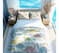 Cute Dinosaur Printed Duvet Cover Set, Cartoon Style Kids Bedding, Sun and Rainbow Pattern, Ultra Soft & Breathable 3 Piece Set for Boys Girls Bedroom (01,Double + 50 x 75cm x2)