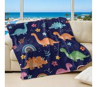 Cute Dinosaur Printed Flannel Blanket, Colorful Rainbow Design Kids Bed Throw, Sofa Decor for Boys and Girls (02,100x150cm)
