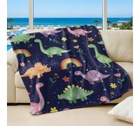 Cute Dinosaur Printed Flannel Blanket, Colorful Rainbow Design Kids Bed Throw, Sofa Decor for Boys and Girls (05,100x150cm)