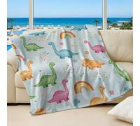 Cute Dinosaur Printed Flannel Blanket, Colorful Rainbow Design Kids Bed Throw, Sofa Decor for Boys and Girls (03,150x200cm)