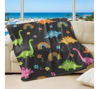 Cute Dinosaur Printed Flannel Blanket, Colorful Rainbow Design Kids Bed Throw, Sofa Decor for Boys and Girls (01,150x200cm)